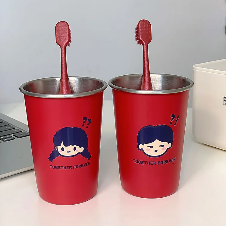新婚红色问号男女孩卡通洗漱杯情侣简约创意家用结婚高颜值漱口杯