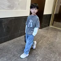 男童秋季假两件长袖卫衣2025新款中大童韩版洋气休闲卡通T恤童装