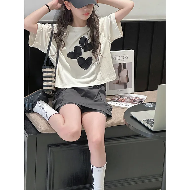 K28726韩系拼色女童短袖T恤2025新款夏装儿童休闲百搭短款上衣潮t