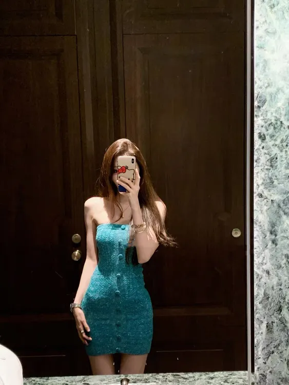 松石物语 纯欲抹胸包臀针织连衣裙女秋气质时尚性感辣妹收腰裙子