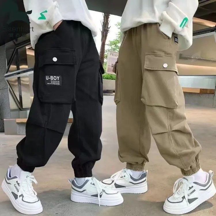 儿童装男童秋装裤子2025新款中大童春秋款男孩秋季工装裤炸街运动