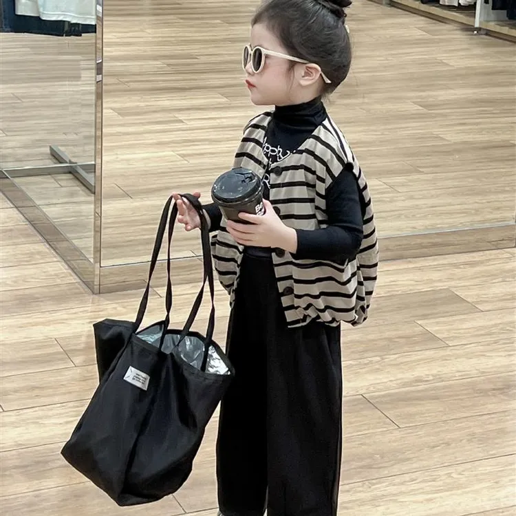 女童韩系条纹灯笼马甲春秋款2025新款洋气时髦小众设计背心秋装潮