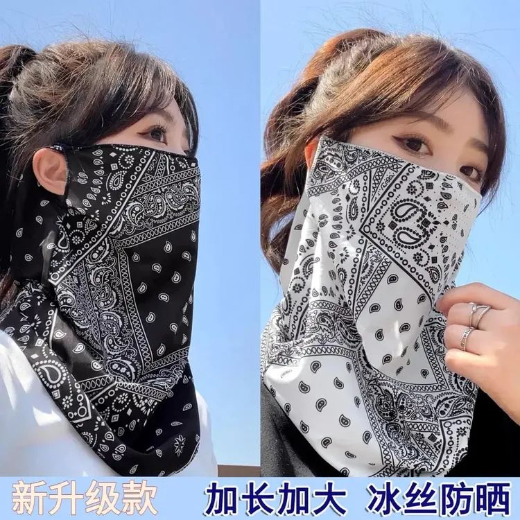 新款冰丝防晒面罩遮脸夏季女防紫外线护颈挂耳车户外面纱遮阳口罩