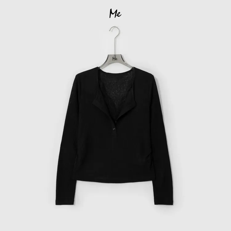 ME【蕾丝亨利衫】苎麻混纺假两件蕾丝拼接时尚百搭休闲上衣MESA1087