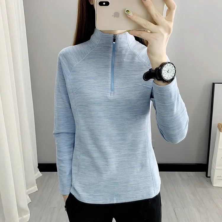 女士秋冬抓绒速干透气T恤户外跑步运动打底衫