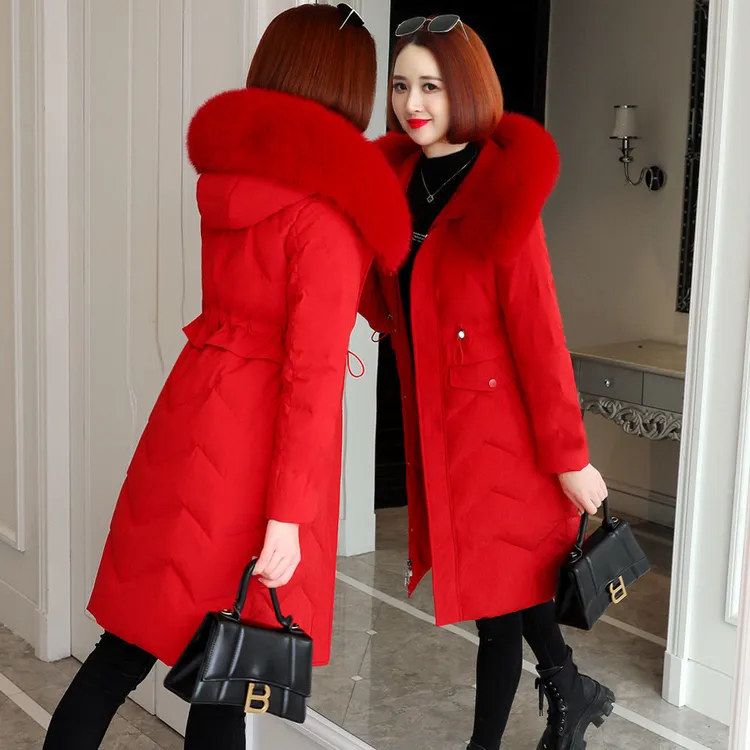 2025年新款羽绒服女中长款白鸭绒收腰修身加厚时尚超长过膝冬外套