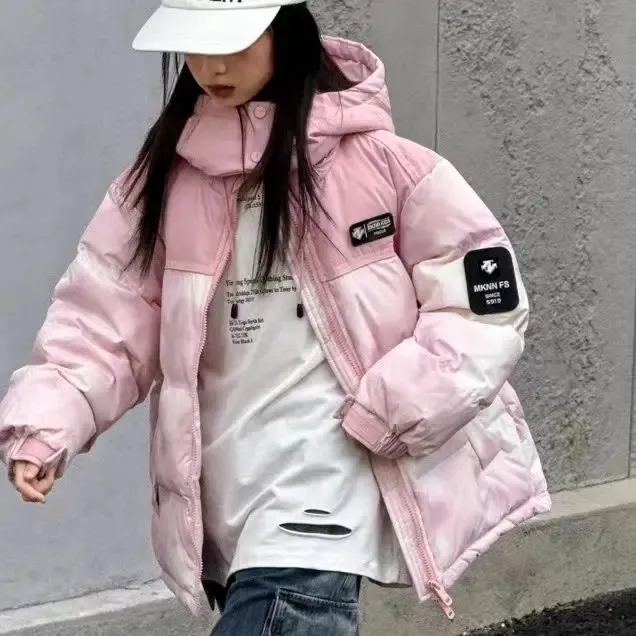 麦咔牛牛2025新款女童冬季羽绒服外套中大童加厚抗寒保暖洋气扎染