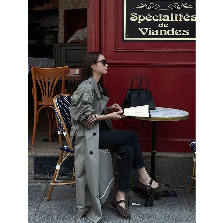 KEEP KAPU靠谱【入秋典藏】灰绿色老钱气场翻领长款风衣KP253203