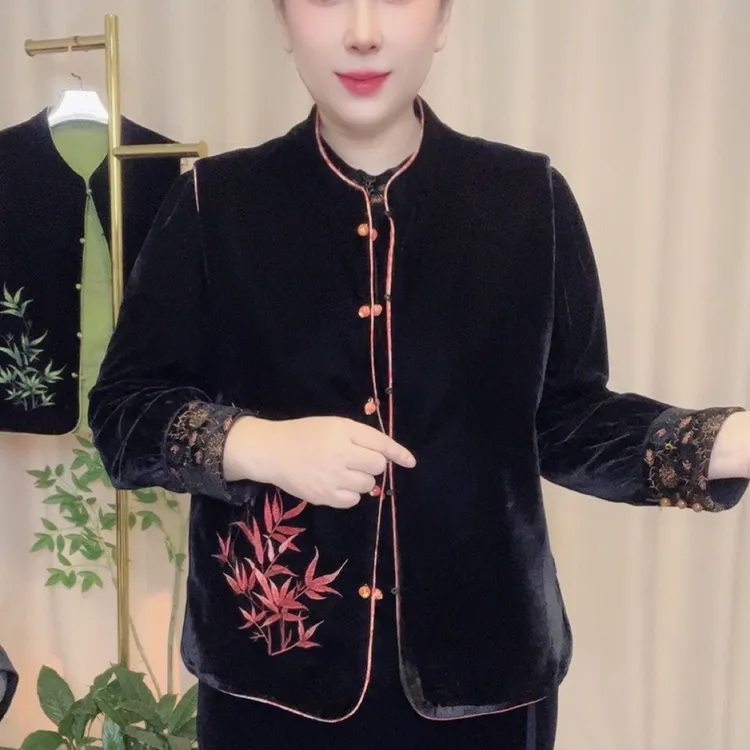 JR8667（两面穿）秋款刺绣气质百搭新中式中老年女装大码国风马甲