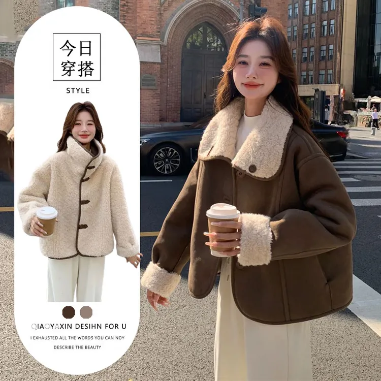 两面穿羊羔毛皮毛一体外套女2025冬季新款氛围感复古慵懒风厚棉衣