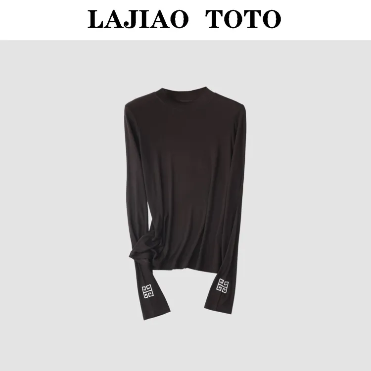 辣椒姐【刺绣打底】高级感秋冬刺绣舒适女士透气长袖T恤#61831