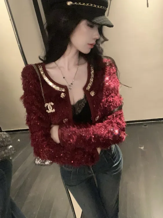 【雅乔定制】圣佩罗特 拉毛亮片小香外套女短款秋冬DYTH-25083954