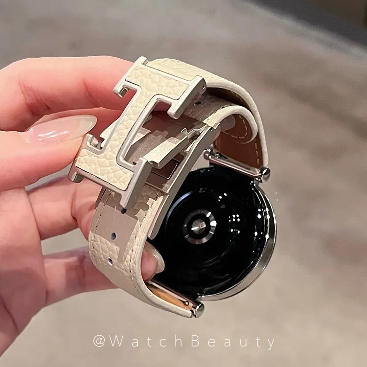 适用vivo watch 5/3/2表带荔枝纹真皮H磁吸扣iqoo watch GT腕带女