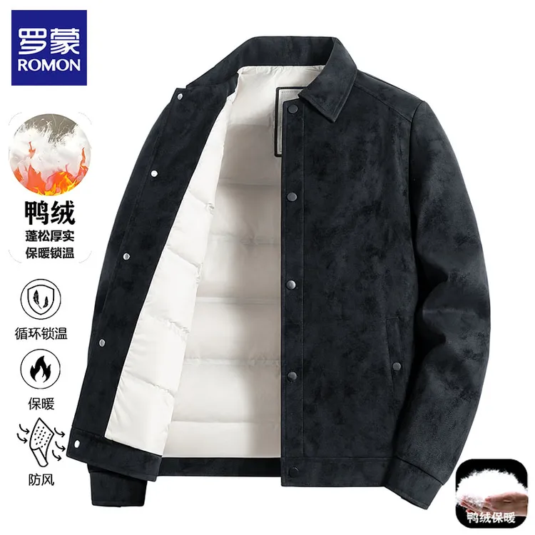 Romon/罗蒙冬季上新抗皱羽绒服男士外套加绒保暖时尚休闲商务上衣