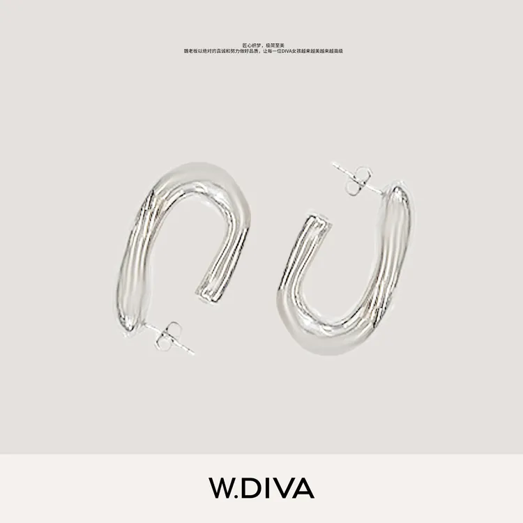 925银耳饰 W.Diva【银岛】925银手工打磨不规则耳环慵懒风52J242528
