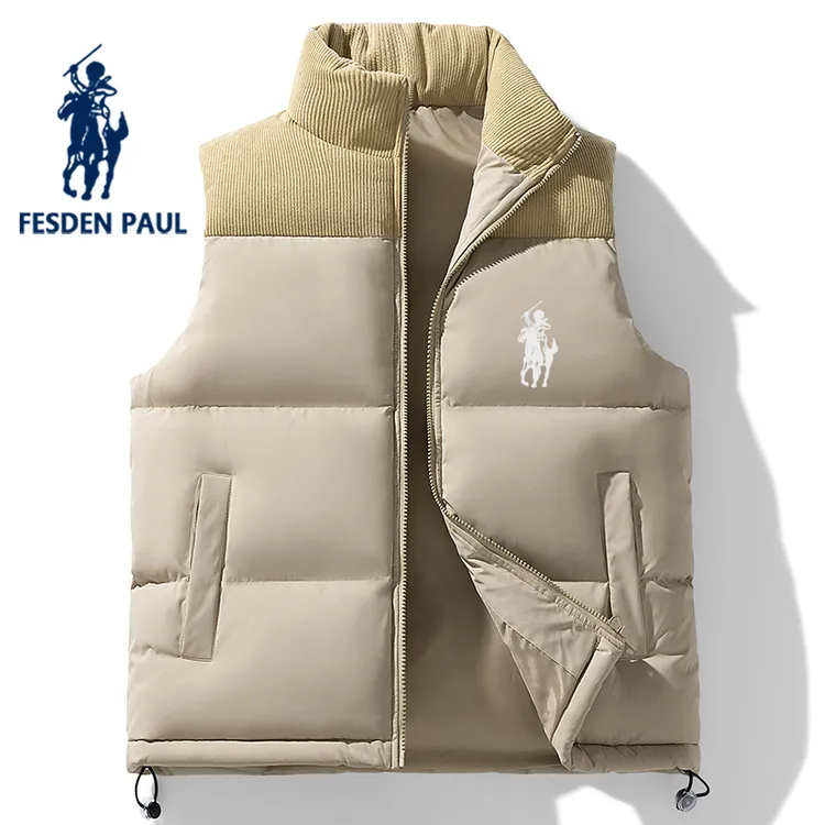 保罗马甲男秋冬潮流保暖休闲立领外穿无袖棉服坎肩灯芯绒拼接外套