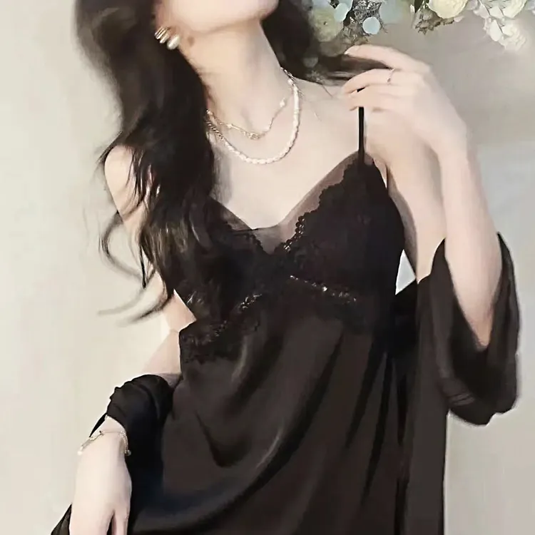 春夏新款睡裙蕾丝网纱冰丝吊带美背纯欲风睡衣女款爆款2025新款