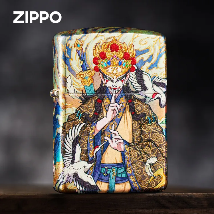 ZIPPO/之宝打火机白鹤童子增损二将正品古法包银烫金男士送礼DYJ1