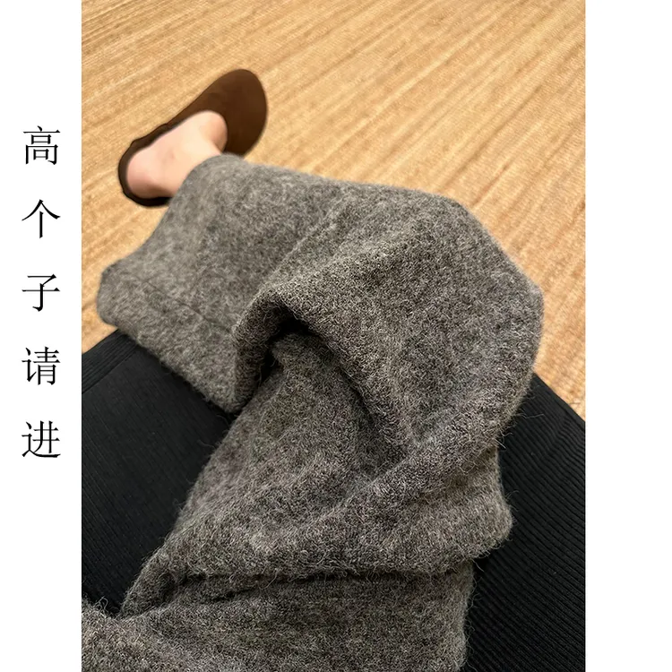 裤长112cm高个子加长版山羊绒女秋冬加绒高腰直筒针织糯米拖地裤