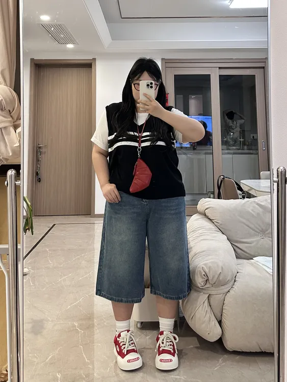 【漂亮丹丹】阔腿裤宽松高腰七分裤牛仔裤短裤大码外穿裤子显瘦夏季