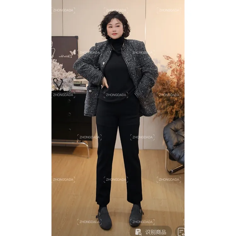 ZHONG大大【】冬季植绒新款高腰松紧休闲直筒百搭九分裤女50699