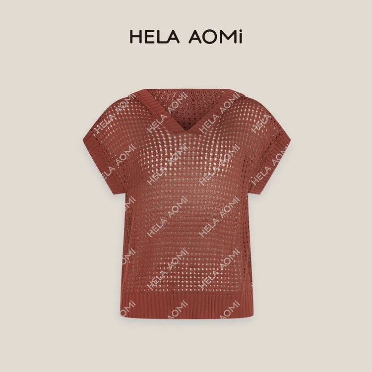 HELAAOMI“罗威帽衫”纯色镂空毛衣针织衫连帽薄款上衣CY5BC32420