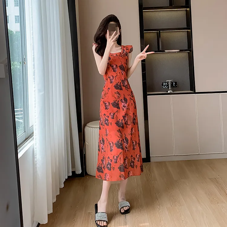 HANAN正品【HANAN】现货    连衣裙无袖淑女名媛风雪纺长裙