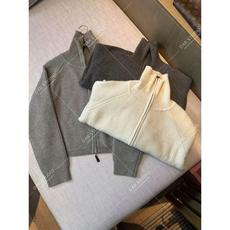 DAR STUDIO 【糯糯毛衣】绵羊毛山羊绒冬季新款立领坑条毛衣25257