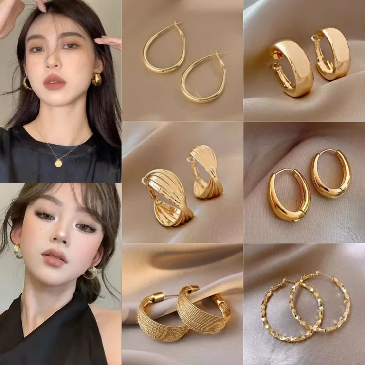 金属复古港风大圈圈耳环小众设计耳钉高级感耳饰女