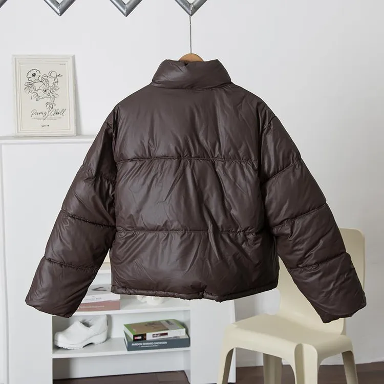 .【66优选】纯色立领长袖加厚衍缝夹摁扣拉炼外套女服冬夹克.