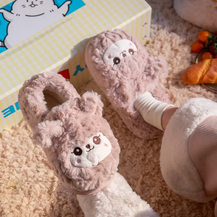 卡通小羊棉拖鞋女士冬季新款加绒保暖厚底防滑可爱外穿毛毛拖鞋男