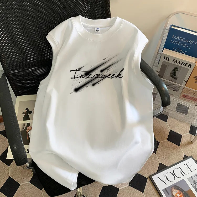 美式重磅纯棉男士夏季青少年美式高街vibe无袖t恤男坎肩田径背心