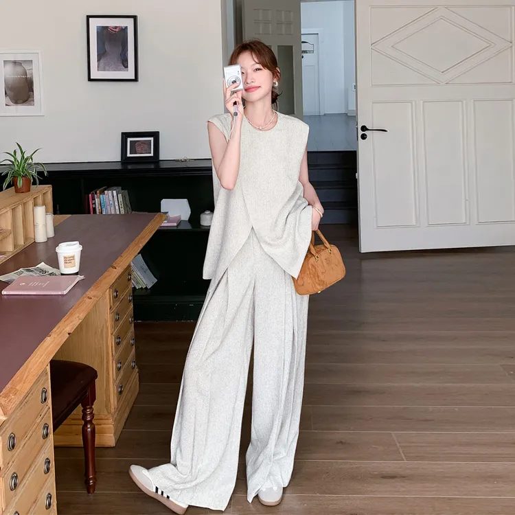 不规则廓形马甲阔腿裤套装女2025夏季新款韩系极简风穿搭两件套潮