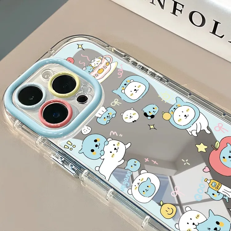 自嘲熊适用于苹果16promax镜面奶油壳iPhone15手机壳小熊可爱情侣