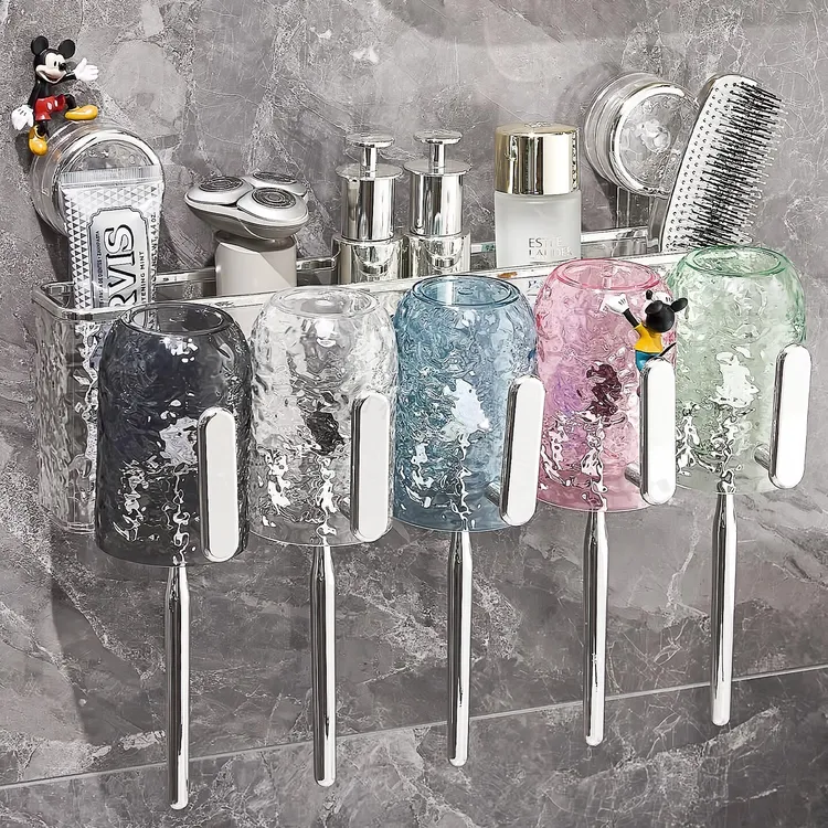 吸盘牙刷置物架壁挂式免打孔牙刷架2025新款卫生间刷牙杯漱口杯架