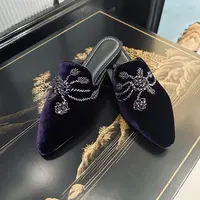 Betty Bairn【刘HAHA精选】手工定制钉珠桑蚕丝丝绒拖鞋25B-X9137