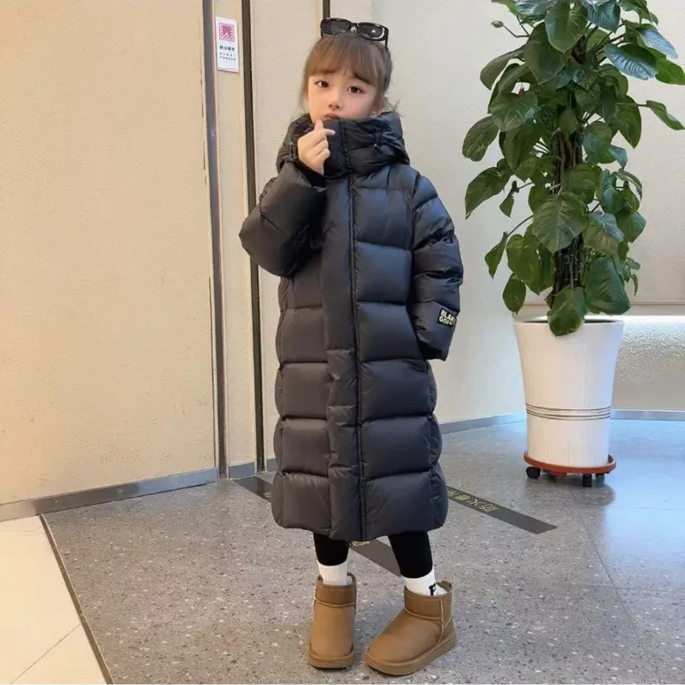 2025冬季新款儿童羽绒服长款过膝加厚黑金男女童外衣连帽保暖外套