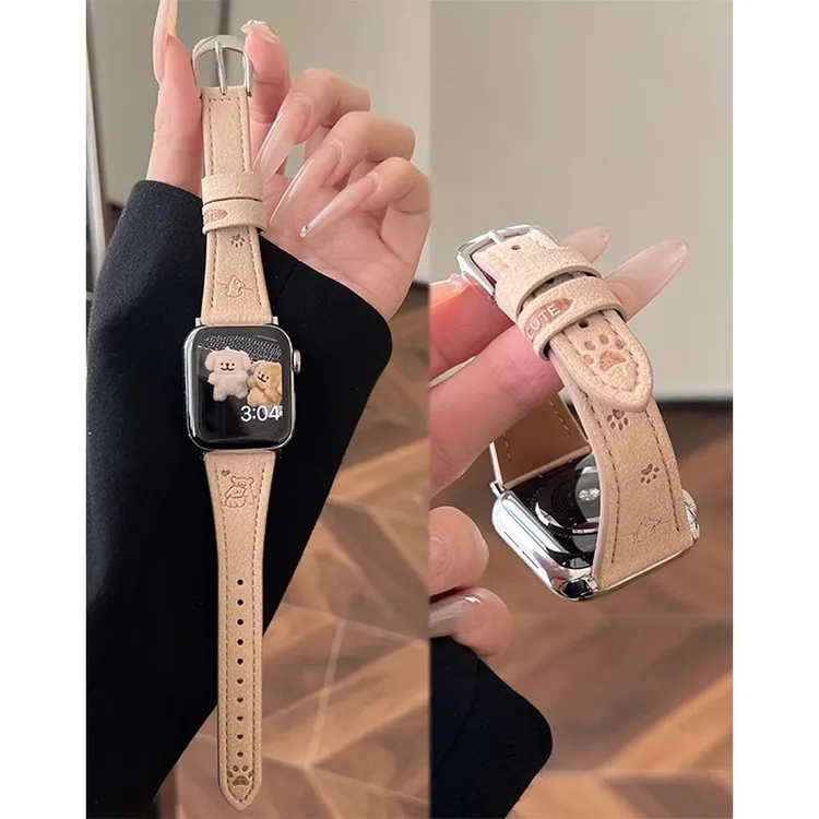 适用苹果手表S10小蛮腰iwatchS9可爱S8线条S7小狗Ultra皮质表带SE