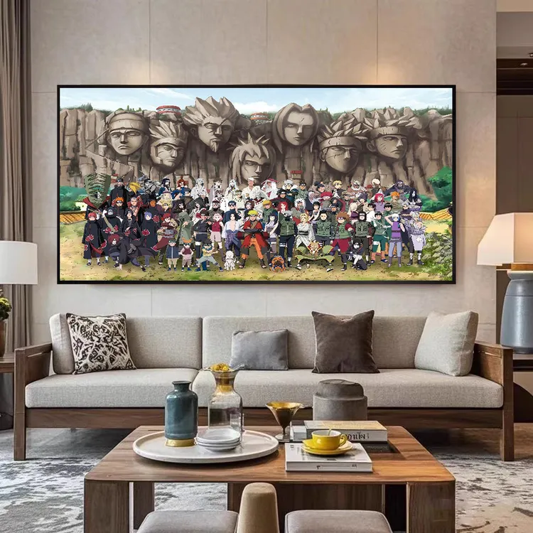 火影忍者全家福装饰画鸣人佐助晓组织挂画儿童房动漫卧室床头壁画