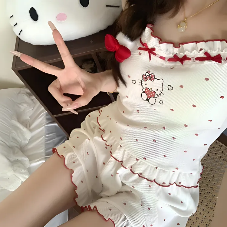 2025新款简约甜美吊带睡衣女带胸垫夏季卡通可爱少女家居服可外穿