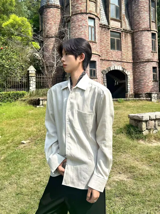 新贵集[觅境雨露]亚麻天丝衬衫复古松弛感纯色长袖口袋衬衣