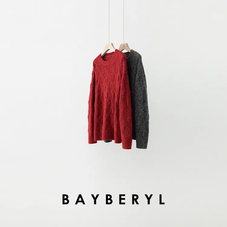 BAYBERYL老贝彼岸花*丝羊绒花纱菱形柔软冬针织衫9ZZS5L3142-1/3