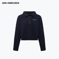 ANN ANDELMAN25秋复古绵带帽毛衣衫针织时尚高领半开襟套头毛衫