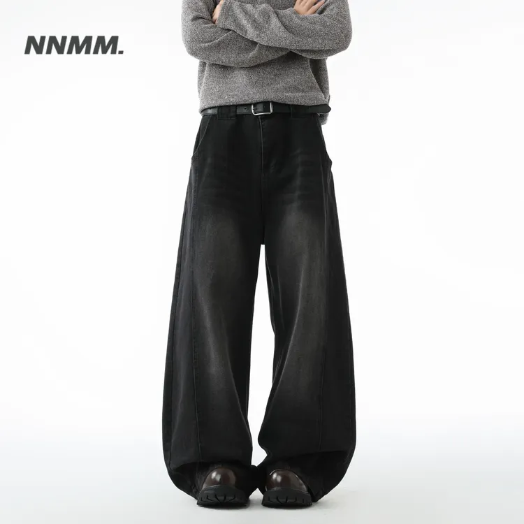 加绒加厚美式牛仔裤复古水洗显瘦秋冬季阔腿弯刀裤阔裤男女长裤子