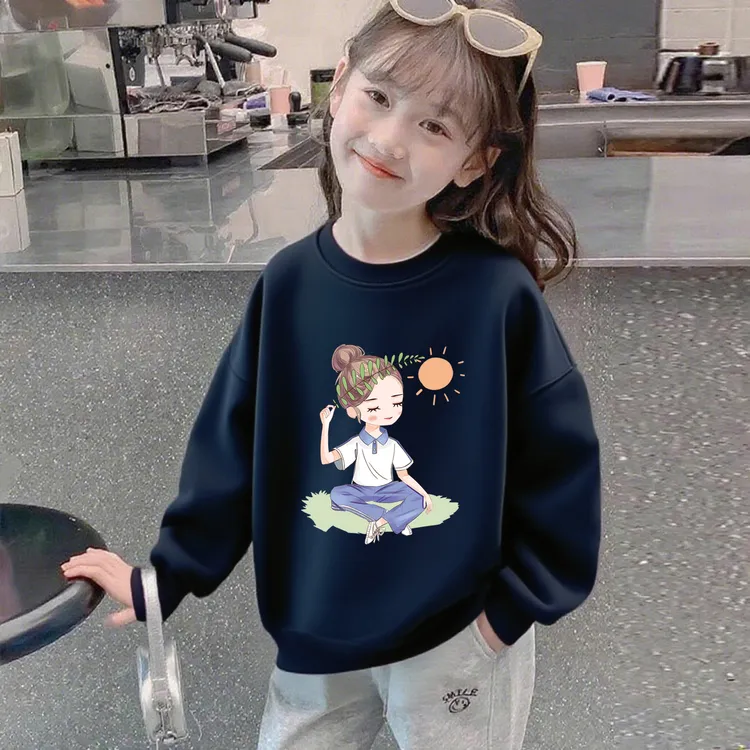 女童休闲卫衣2025秋装新款韩版洋气小女孩春装中大童百搭加绒上衣