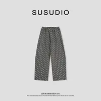 SUSUDIO 秋冬季小碎花设计松紧腰抽绳宽松显瘦休闲裤 40676