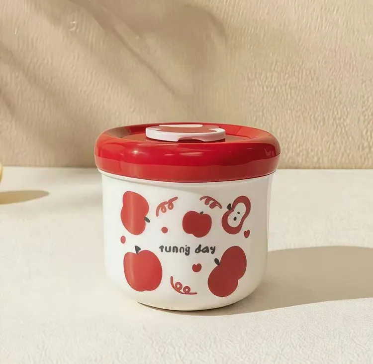 有趣苹果双层饭盒304不锈钢早餐杯燕麦杯饭盒