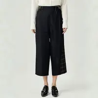 拼接格纹棉麻面料半松紧腰九分裤哈伦阔腿休闲裤25090643