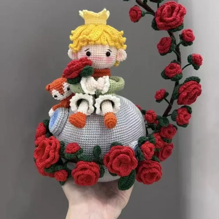 毛线钩针星球玫瑰小王子狐狸手工编织材料摆件diy闺蜜礼物自制