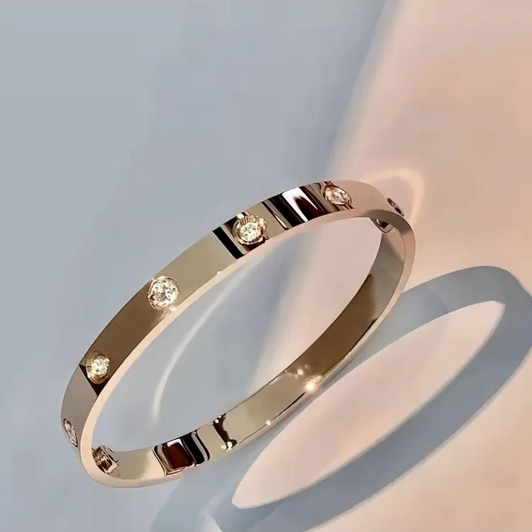 钛钢手镯 轻奢高级感时尚百搭椭圆形手镯经典镶钻简约个性潮流